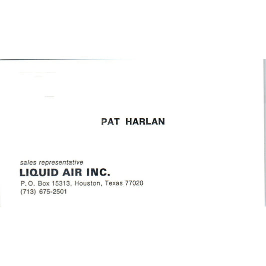 Pat Harlan Liquid Air Inc Houston TX Vintage Business Card SD4-B1