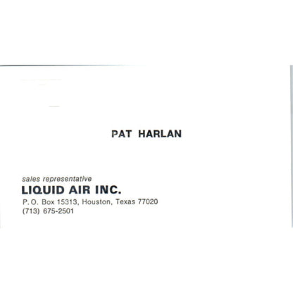 Pat Harlan Liquid Air Inc Houston TX Vintage Business Card SD4-B1