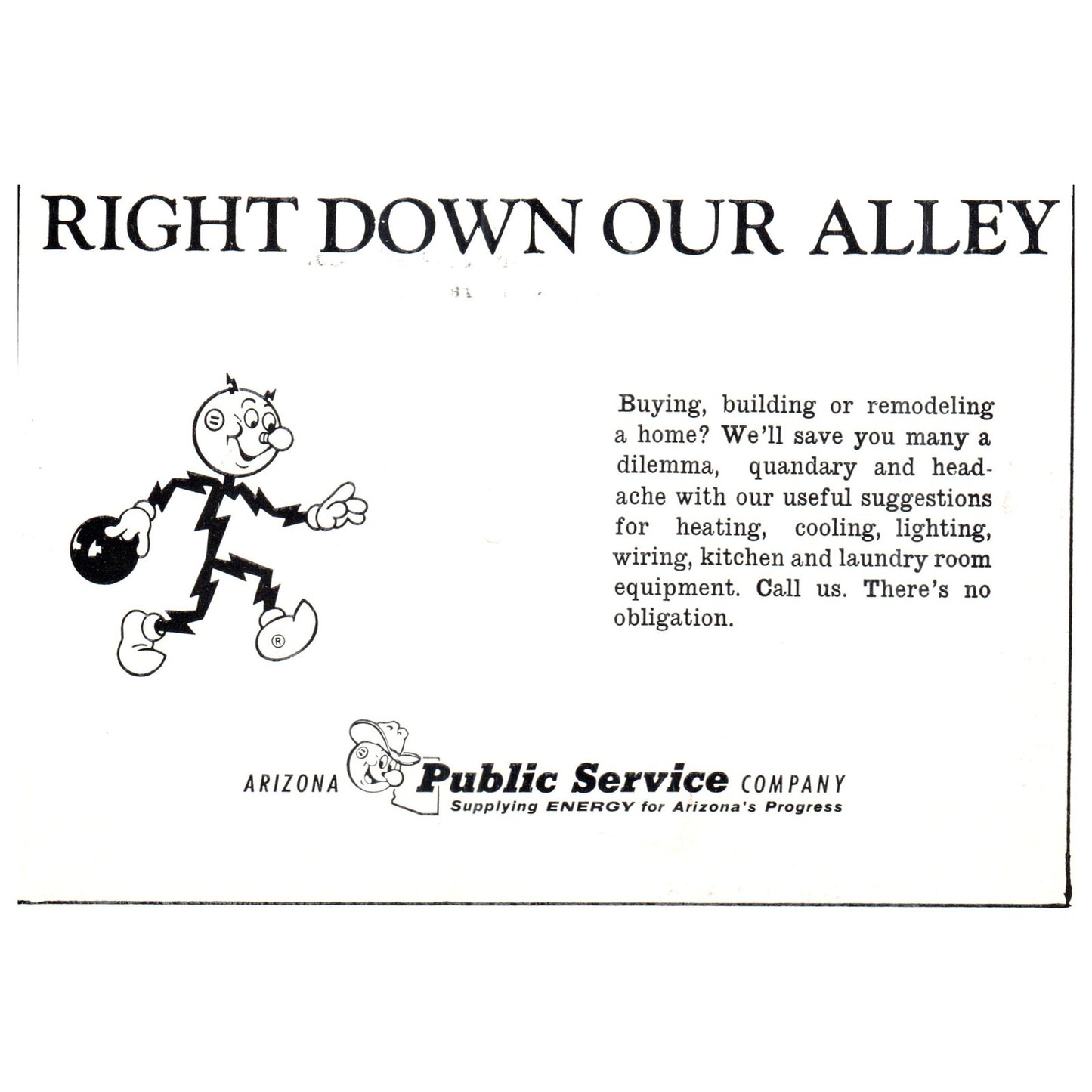 Arizona Public Service Co Reddy Kilowatt Bowling 1969 Bowling Program Ad AF6-1