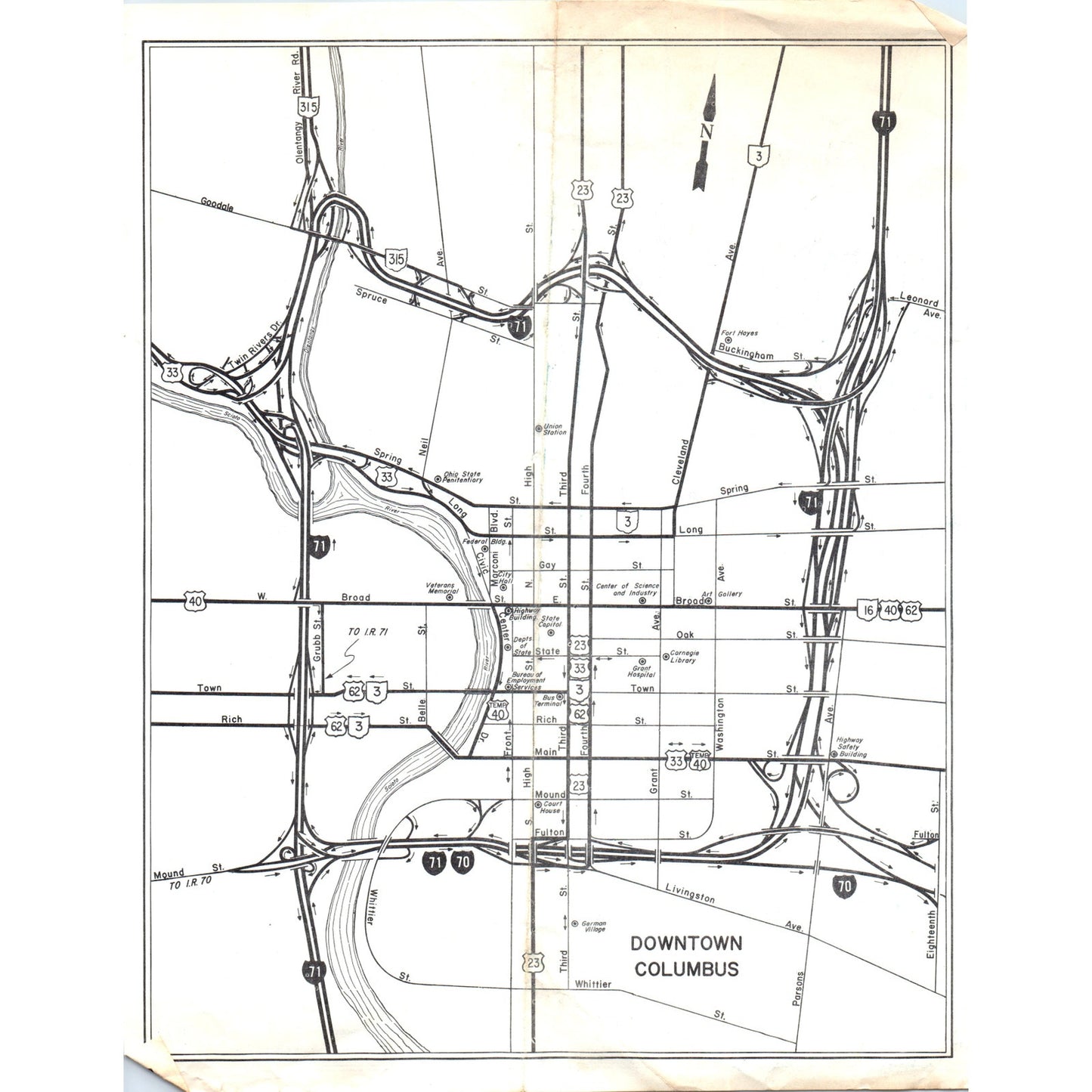 1969 Ohio Highway Map Columbus Area James A. Rhodes D23