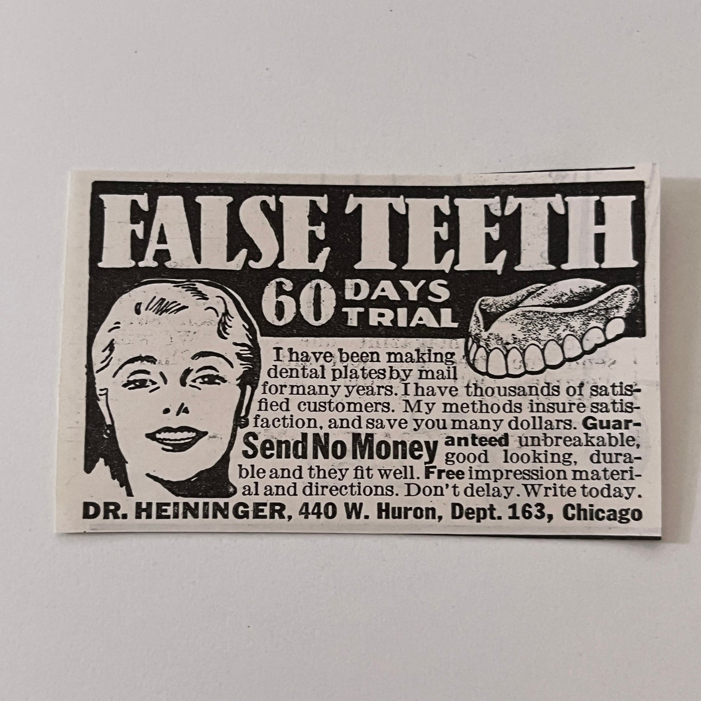 Dr. Heininger False Teeth Chicago IL 1936 Ad SAG4-M4