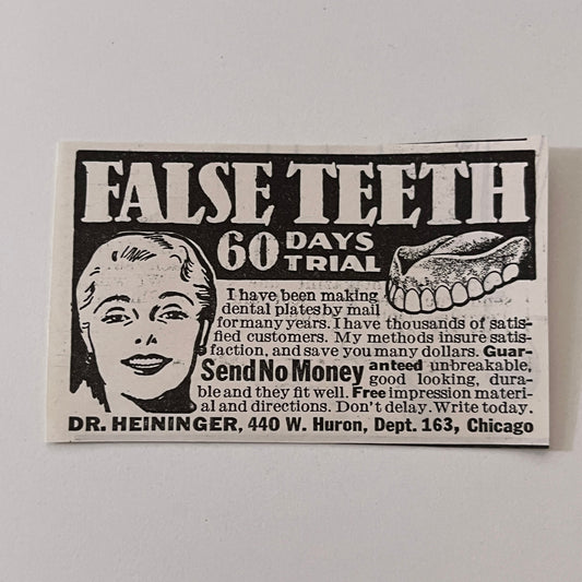 Dr. Heininger False Teeth Chicago IL 1936 Ad SAG4-M4