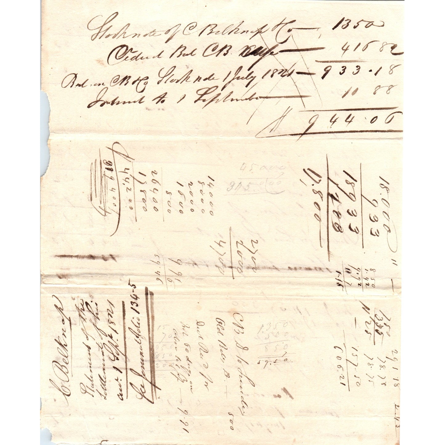 1821 Handwritten Receipt Chancy Belknap AF2-A3