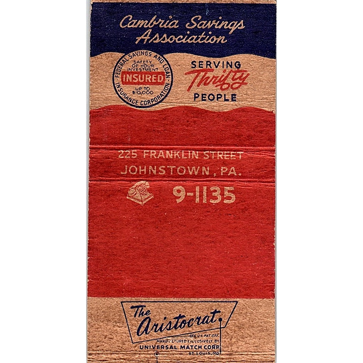 Cambria Savings Association Johnstown PA Vintage Matchbook Cover SC7-Y3