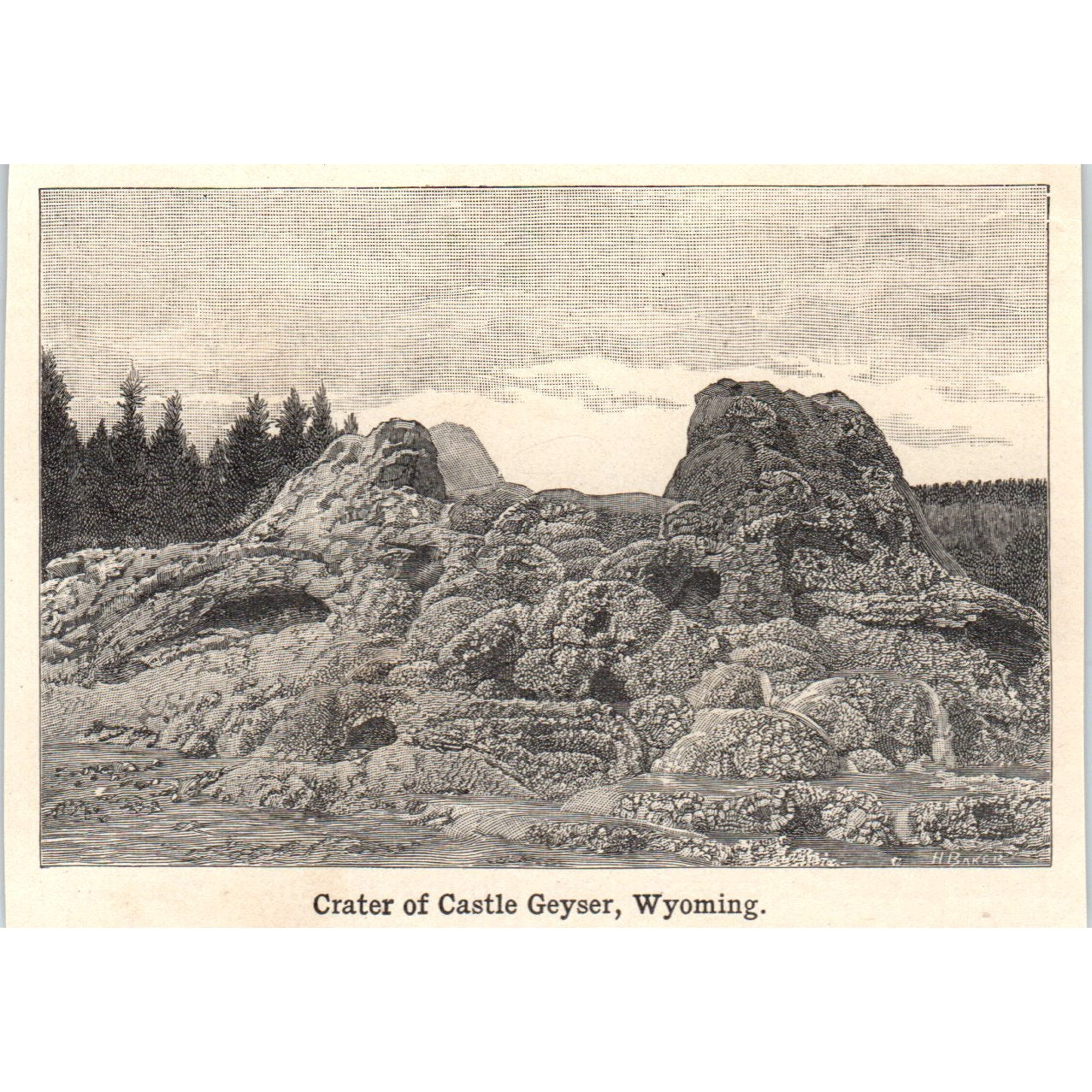 Crater of Castle Geyser Wyoming 1901 Engraving AF2-P4