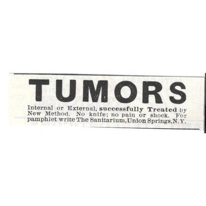 The Sanitarium Union Springs NY Tumor Treatment 1892 Ad AG2-S23