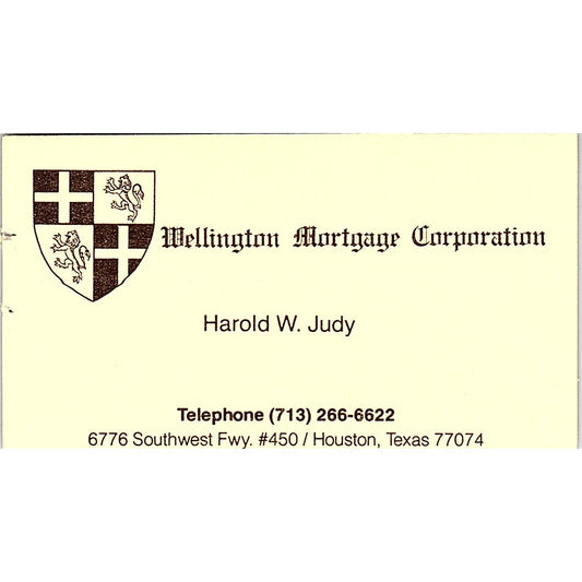 Harold W Judy Wellington Mortgage Corp Houston TX Vintage Business Card SD9-B4