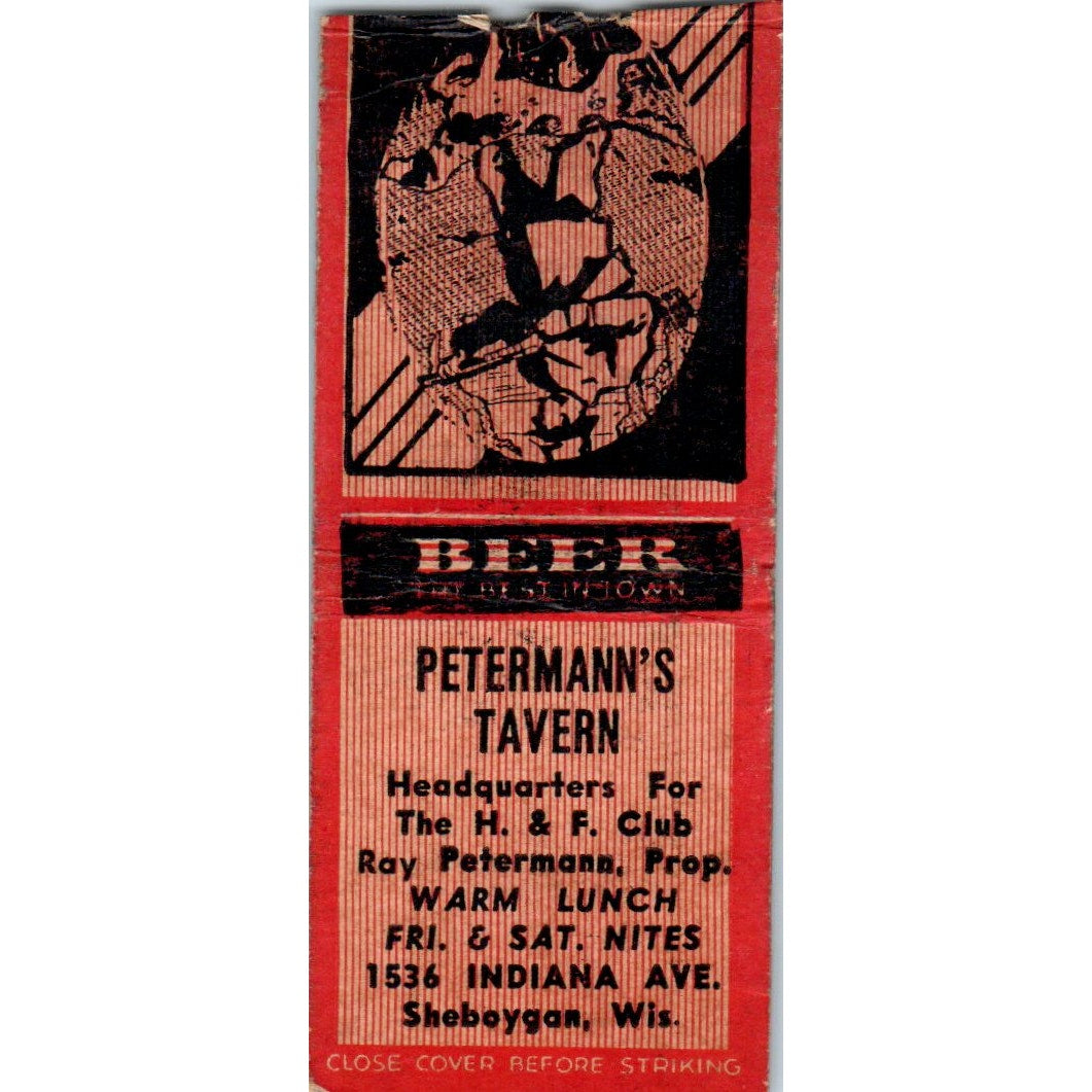 Petermann's Tavern H&F Club Sheboygan WI Vintage Matchbook Cover SD4-Y10