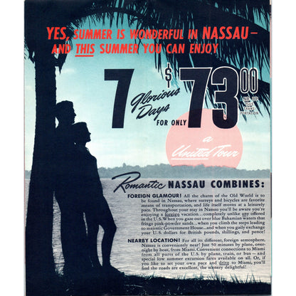 1952 Nassau in the Bahamas Fold Out Travel Brochure Guide AF7-E9