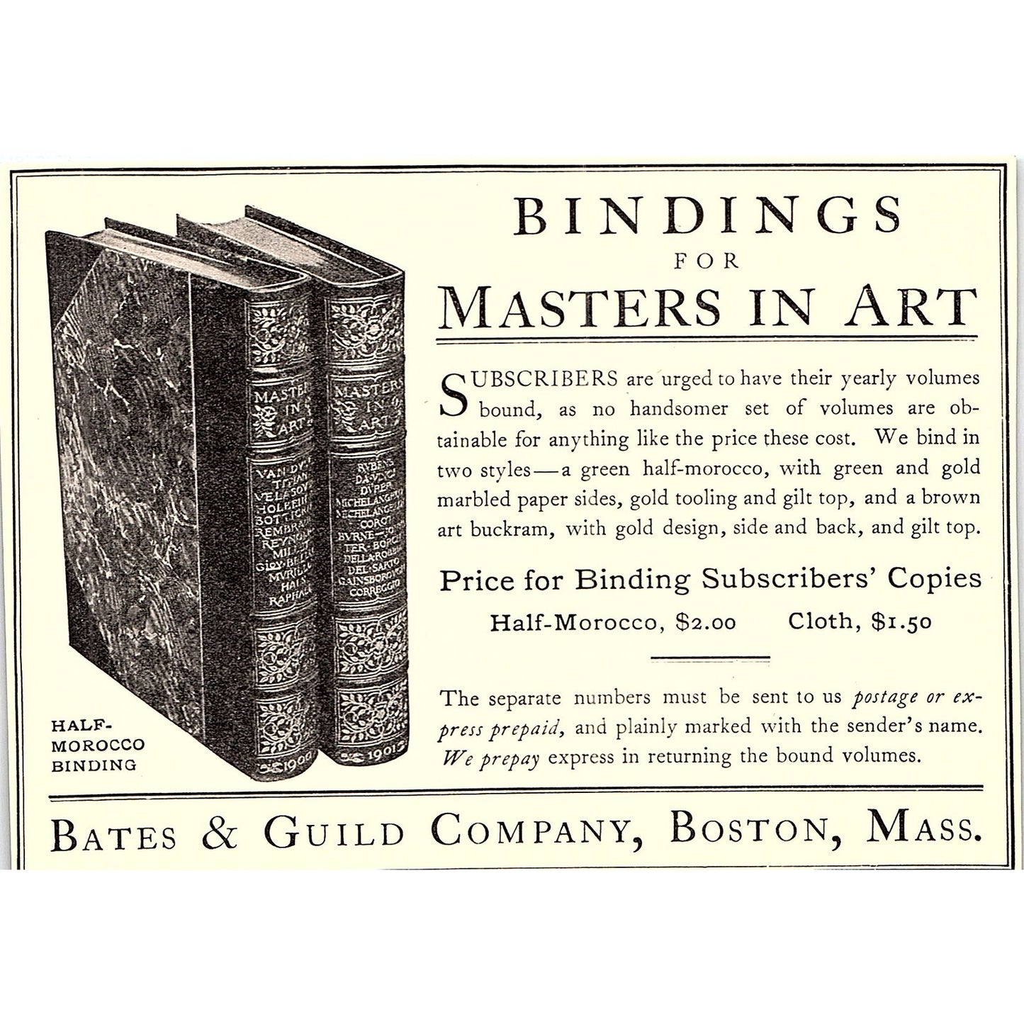 Bindings for Masters in Art Bates & Guild Co Boston - 1906 Ad AF5-3