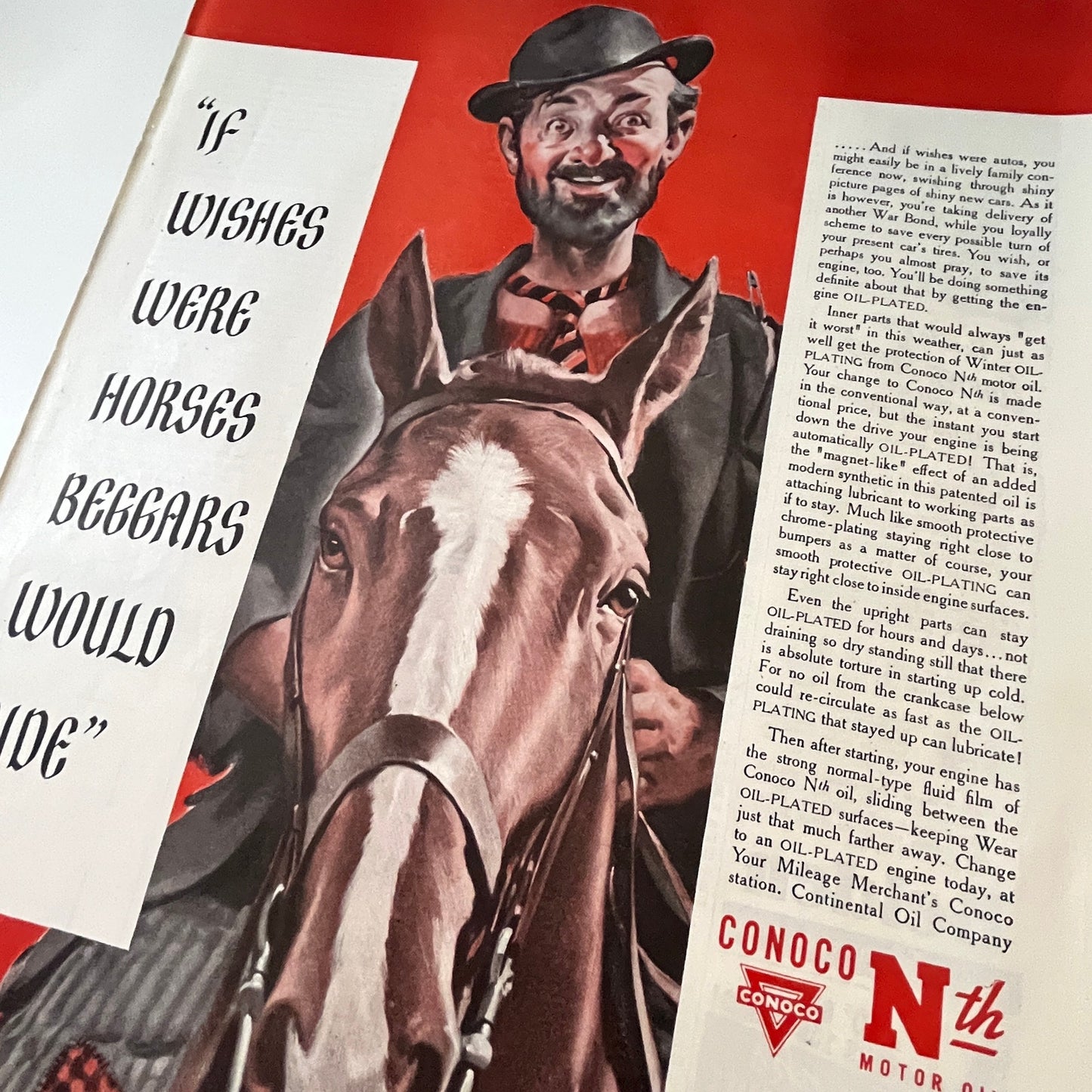 Continental Oil Company Conoco Nth Motor Oil 1943 WWII Ad SV1-6