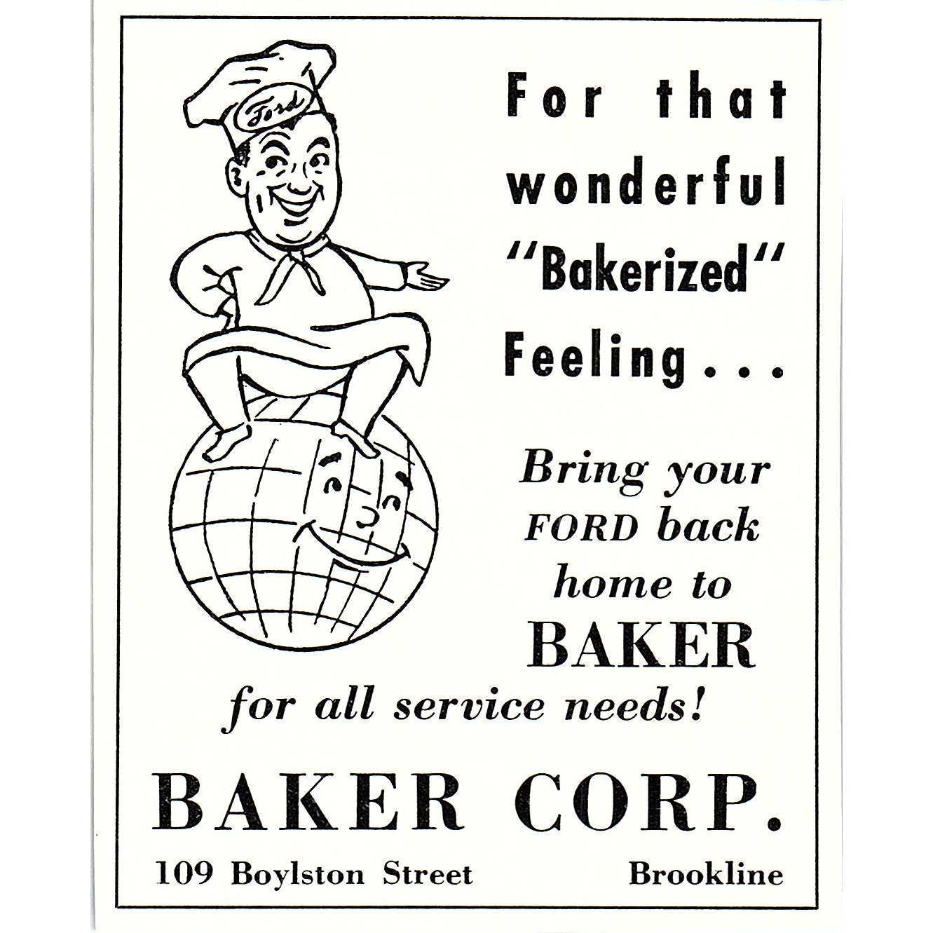 Baker Corp Ford Service Brookline MA 1950 Ad AF6-M8