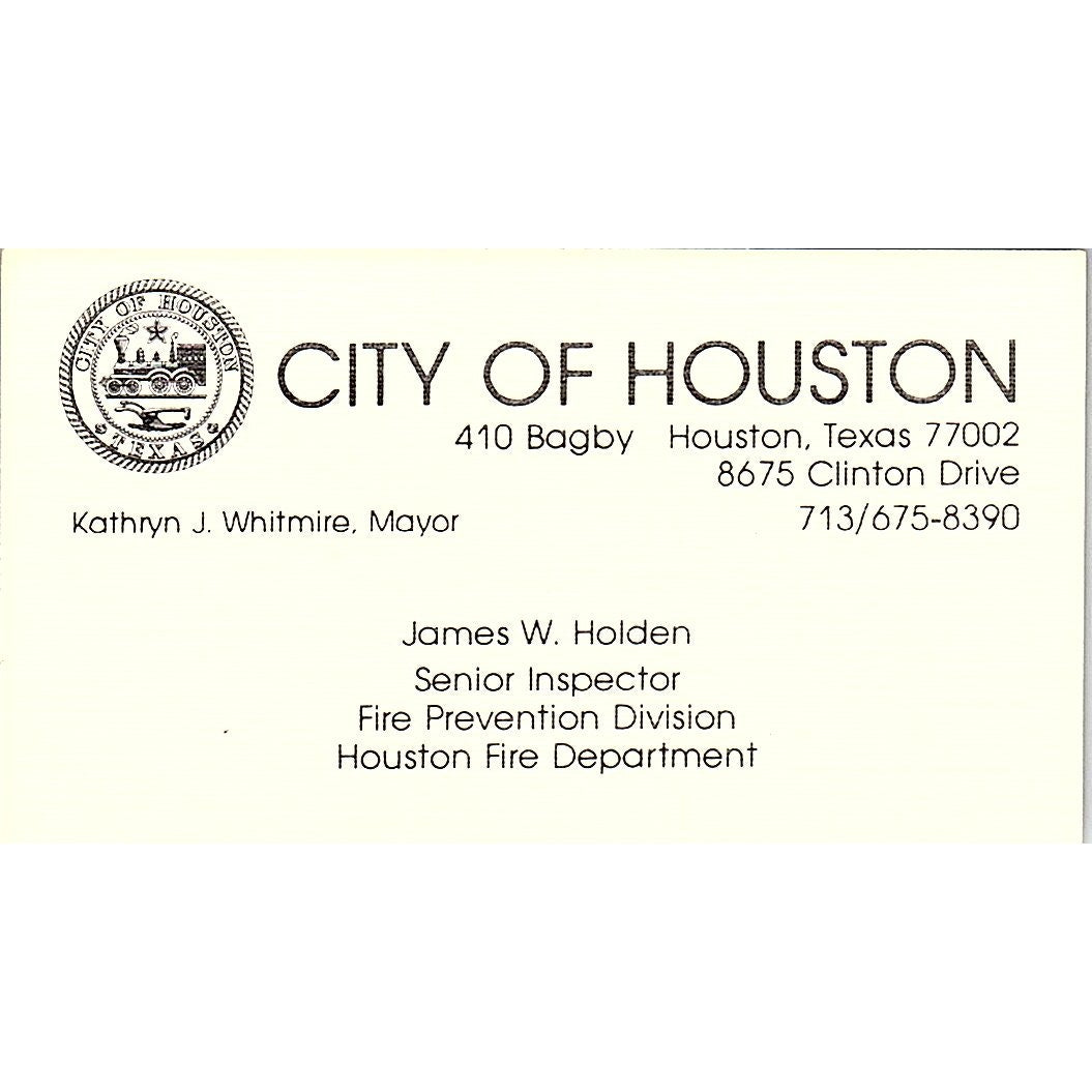 James W Holden Senior Inspector City of Houston Vintage Business Card SC9-B2