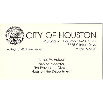 James W Holden Senior Inspector City of Houston Vintage Business Card SC9-B2