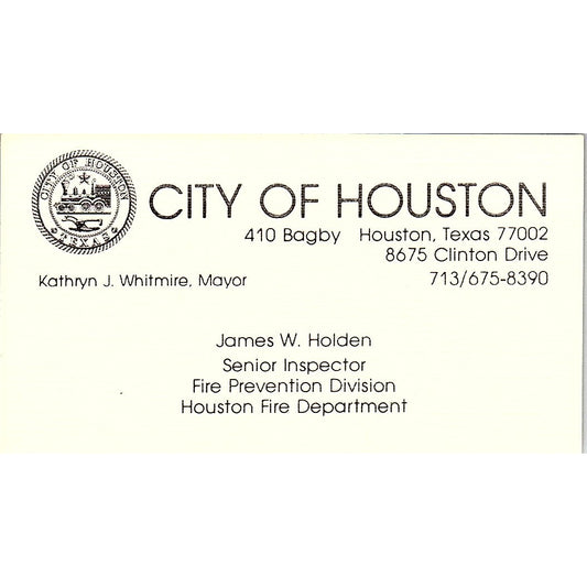 James W Holden Senior Inspector City of Houston Vintage Business Card SC9-B2