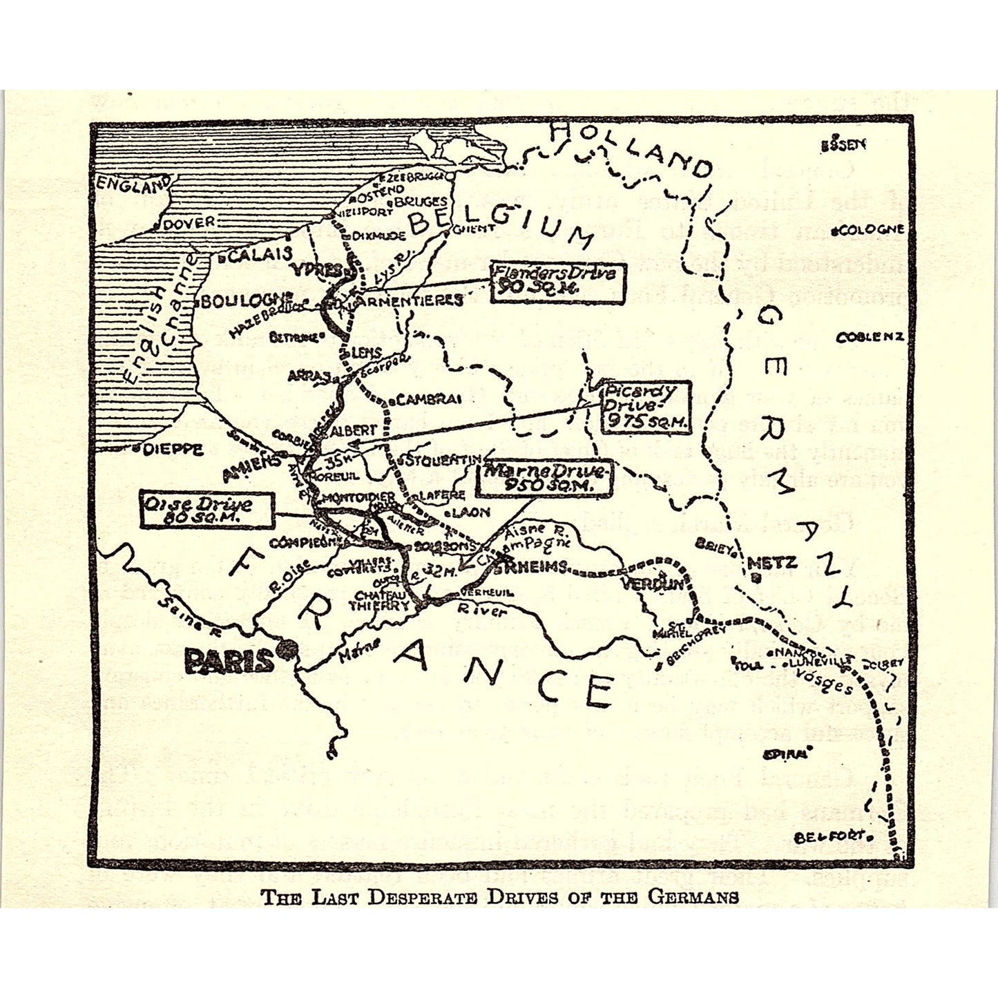 Map of The Last Desperate Drives of the Germans 1919 WWI Print AG1-1