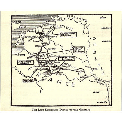 Map of The Last Desperate Drives of the Germans 1919 WWI Print AG1-1