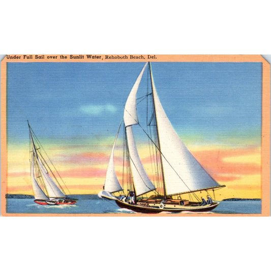 Sailboats at Rehoboth Beach Delaware Vintage Postcard PE6
