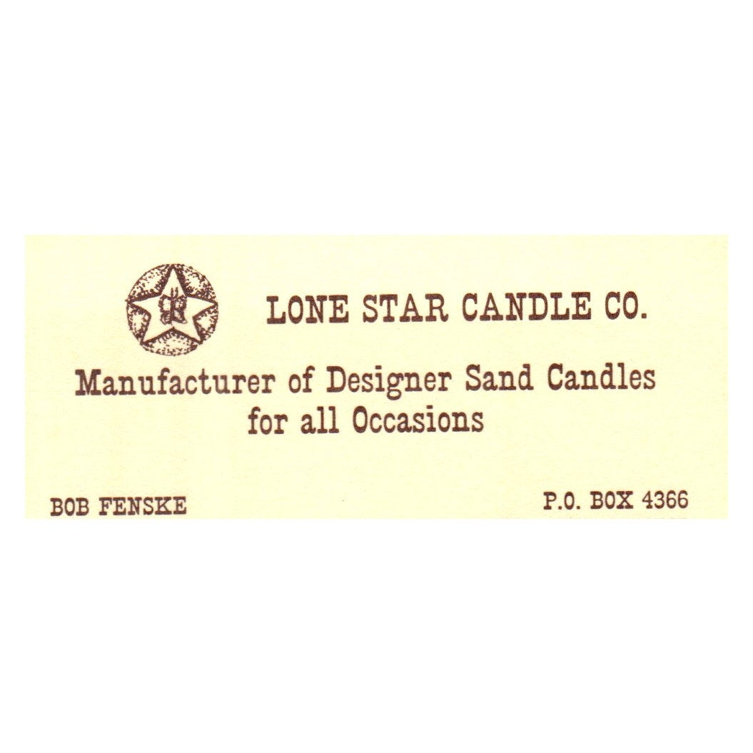 Vintage Lone Star Candle Co Bob Fenske Designer Sand Candle Business Card SF3-B1