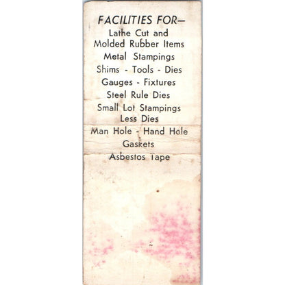 Wisconsin Gasket Manufacturing Co Granville WI Vintage Matchbook Cover SD4-Y1