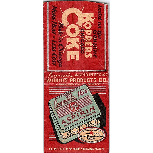 Laymon's Aspirin Koppers Coke Vintage Matchbook Cover SC7-Y11