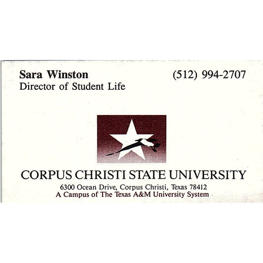 Sara Winston Corpus Christi State University Vintage Business Card SC9-B3