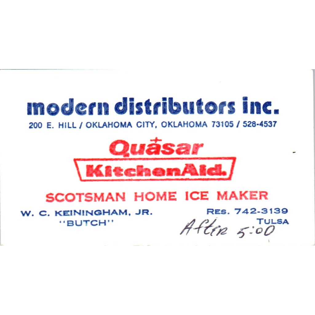 W.C. Butch Keiningham Jr Modern Distributors Oklahoma City Business Card SD8-B5