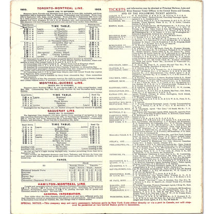 1903 Richelieu and Ontario Timetable Booklet, Map & Travel Brochure TH2-TB2