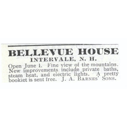 Bellevue House Intervale J.A. Barnes' Sons c1918 Original Advertisement AE5-SV5
