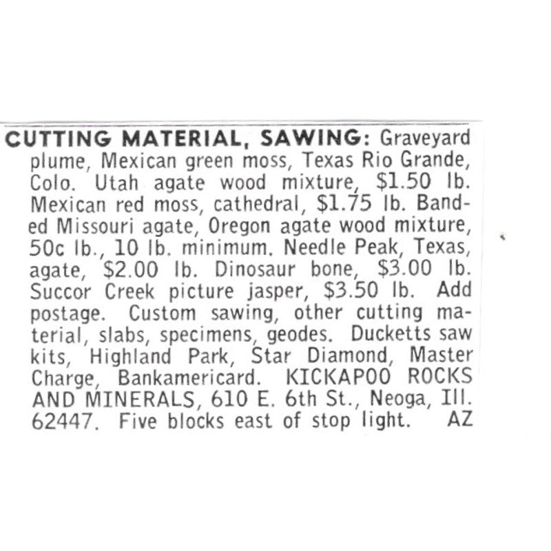 Kickapoo Rocks And Minerals Lapidary Neoga IL 1972 Ad AF8-S15