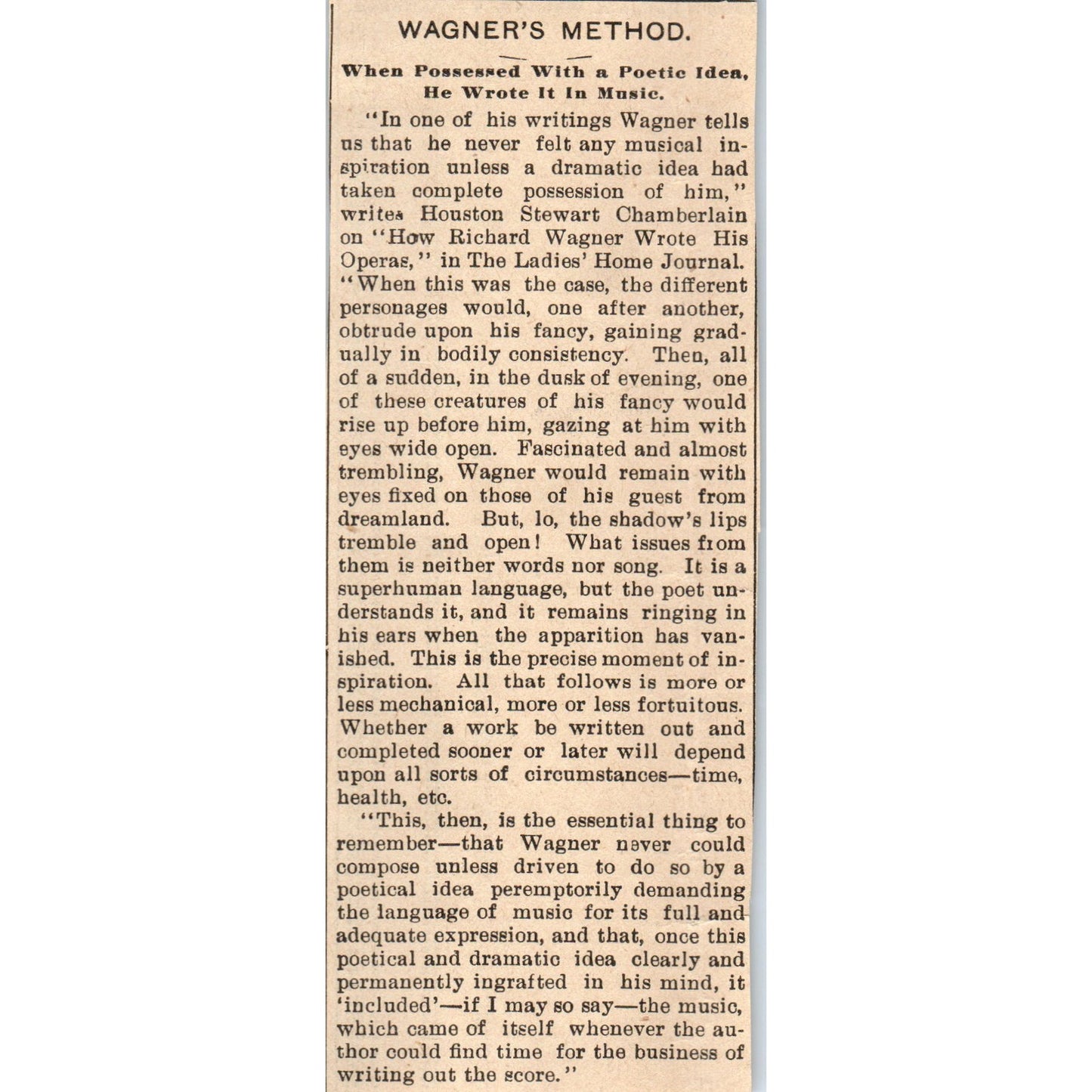 Richard Wagner Opera Method Milwaukee 1898 Newspaper Clip AF7-E12