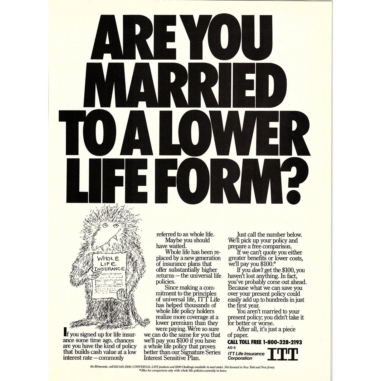 ITT - Are You Married to a Lower Life Form? Koren Illustration 1984 Ad AF8-5
