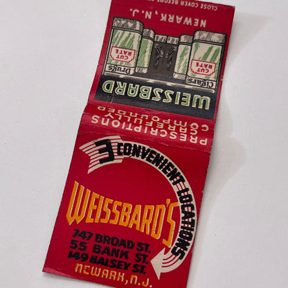 Weissbard's Drug Store Newark NJ Vintage Matchbook Cover TB8-MB-11