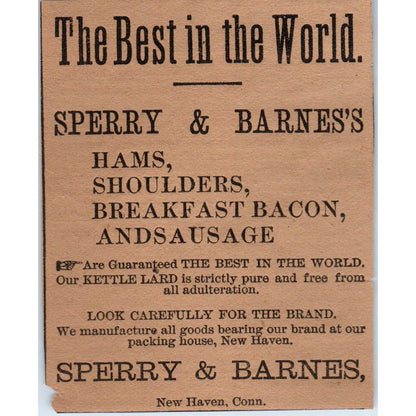 Sperry & Barnes Meats New Haven CT 1886 Hartford Victorian Ad AB8-HT1