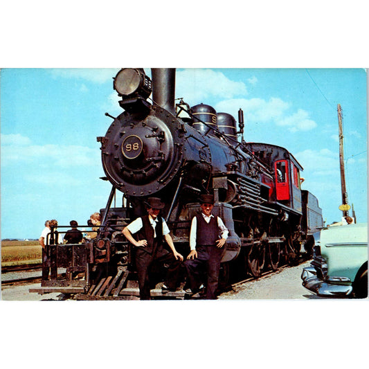 Amish Boys and Girls on Cow Catcher Strasburg Railroad PA Dutch Vtg Postcard PD1
