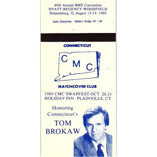 Tom Brokaw Connecticut Matchcover Club 1993 Vintage Matchbook TB6-MB2-7