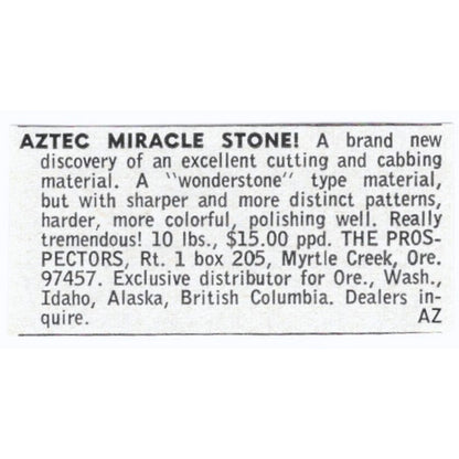 The Prospectors Aztec Miracle Stone Myrtle Creek OR 1964 Magazine Ad AB6-LJS4