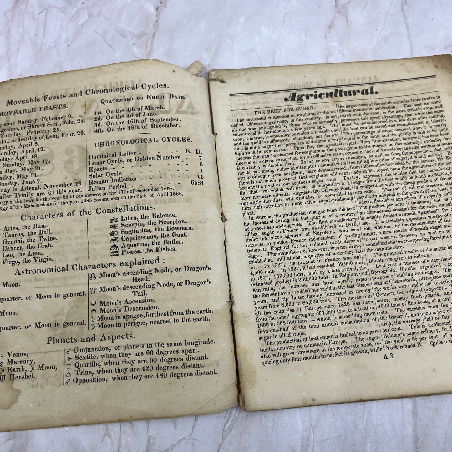 1868 Agricultural Almanac Lancaster PA John Baer’s Sons TF5