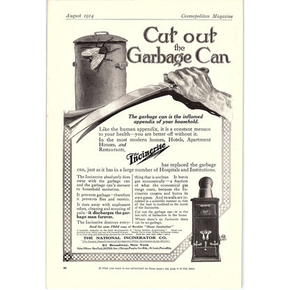 1914 Incinerite The National Incinerator Co NY Antique Magazine Ad 6.5x9.5 V4