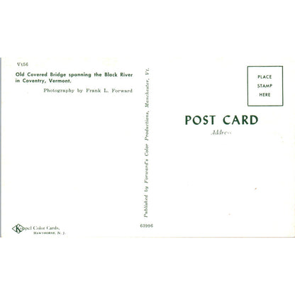 Black River Coventry Vermont Covered Bridge Postcard PB12
