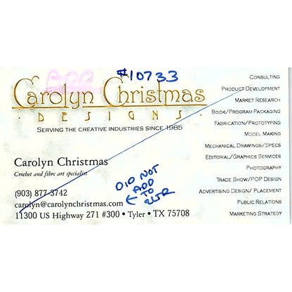 Carolyn Christmas Designs Tyler TX Vintage Business Card SC9-B11