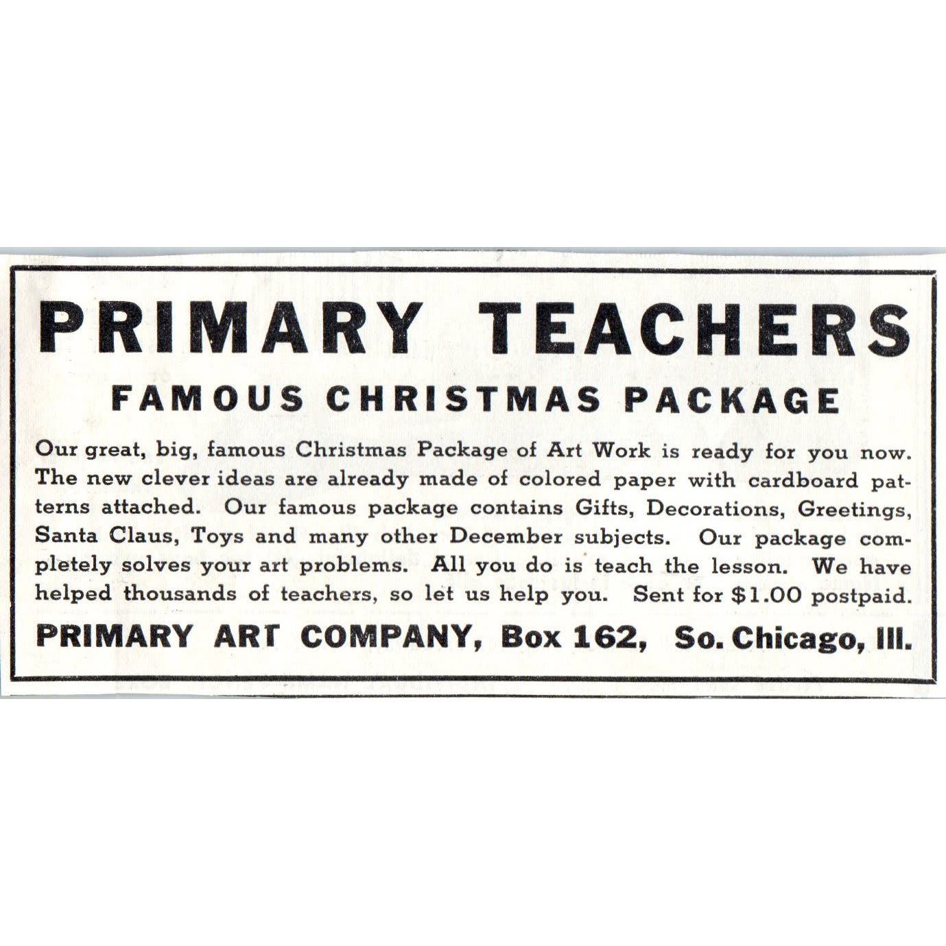 Primary Art Company Chicago Christmas Package 1930s Advertisement AE4-I1