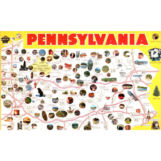 Pennsylvania State Illustrated Map Vintage Postcard PD6