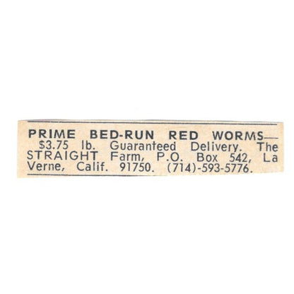 Prime Bed-Run Red Worms The Straight Farm La Verne CA 1977 Ad AF6-S5