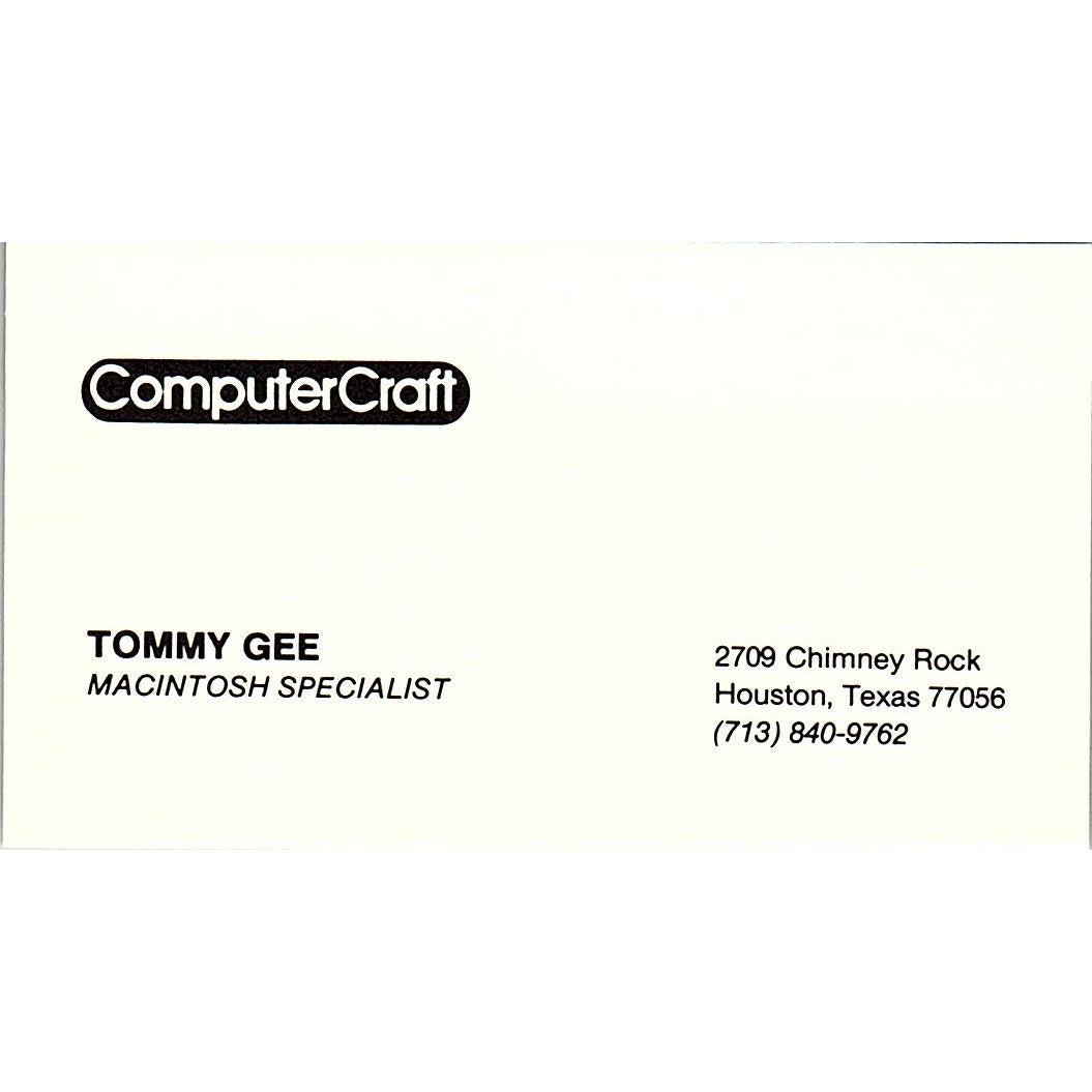 Tommy Gee ComputerCraft Houston TX Vintage Business Card SD9-B2