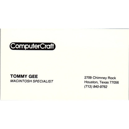 Tommy Gee ComputerCraft Houston TX Vintage Business Card SD9-B2