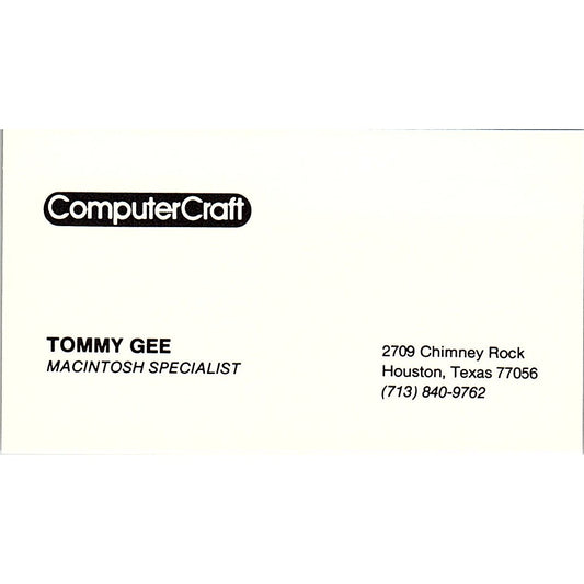 Tommy Gee ComputerCraft Houston TX Vintage Business Card SD9-B2