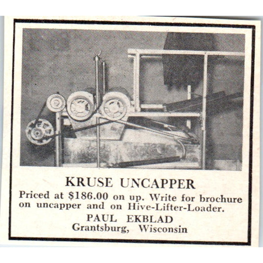 Kruse Uncapper Paul Ekblad Grantsburg WI 1964 Magazine Ad AK5-S36