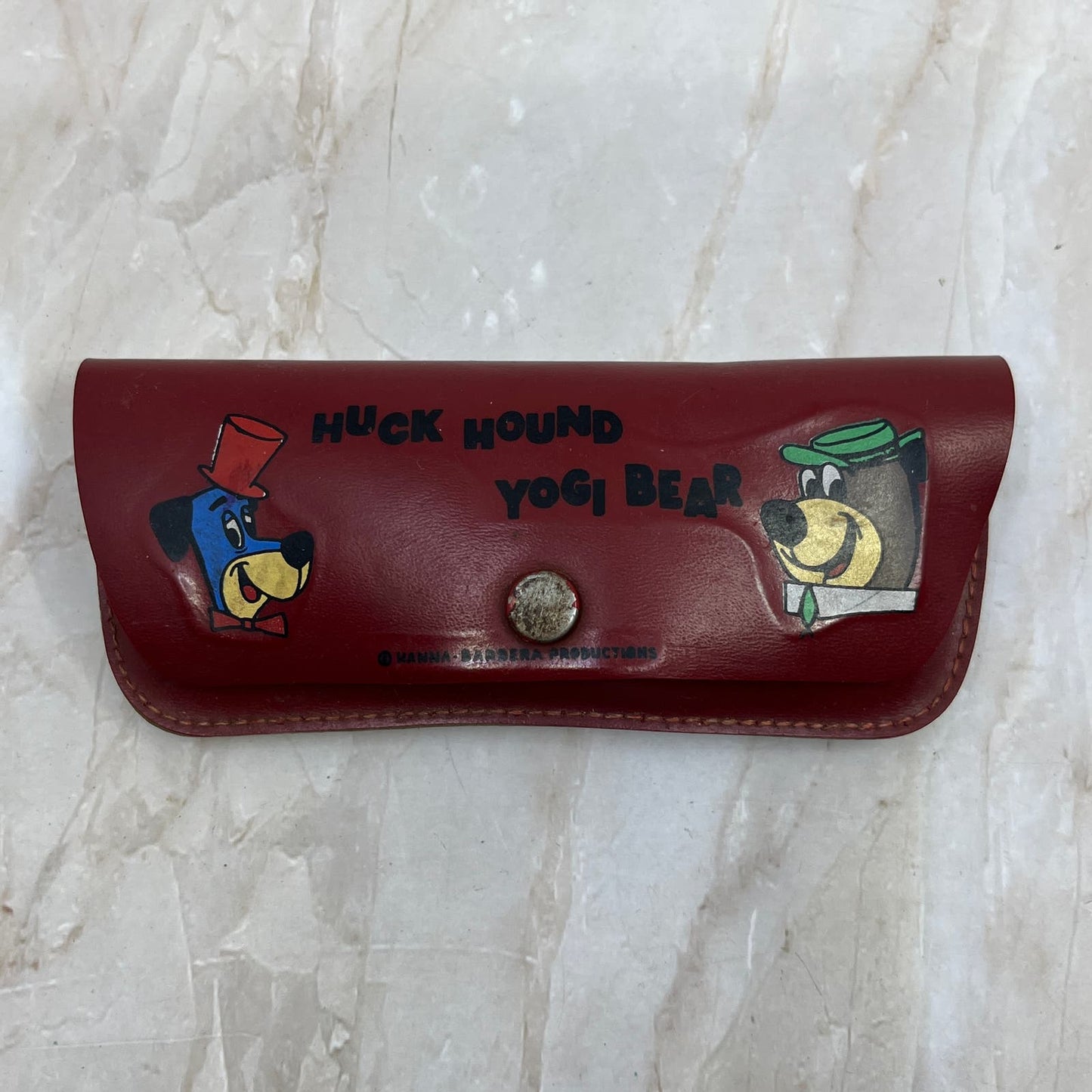 1960's Hanna Barbera Huck Hound Yogi Bear Child's Glasses Case Red TE9