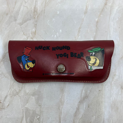 1960's Hanna Barbera Huck Hound Yogi Bear Child's Glasses Case Red TE9